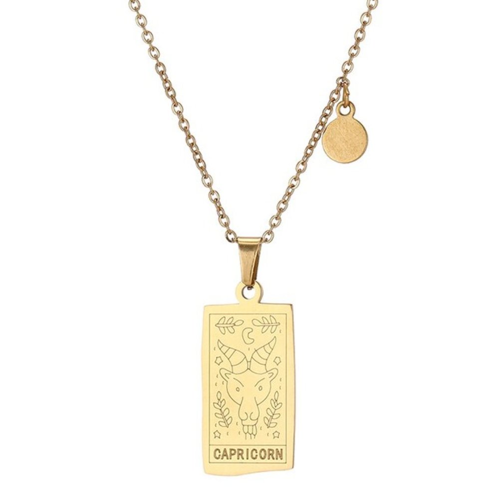 Capricorn Zodiac Pendant Necklace 18K Gold Plated Stainless Astrology - Picture 3 of 8